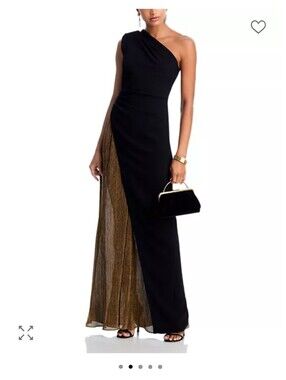 Black Halo One-Shoulder Black Dress with Gold Panel